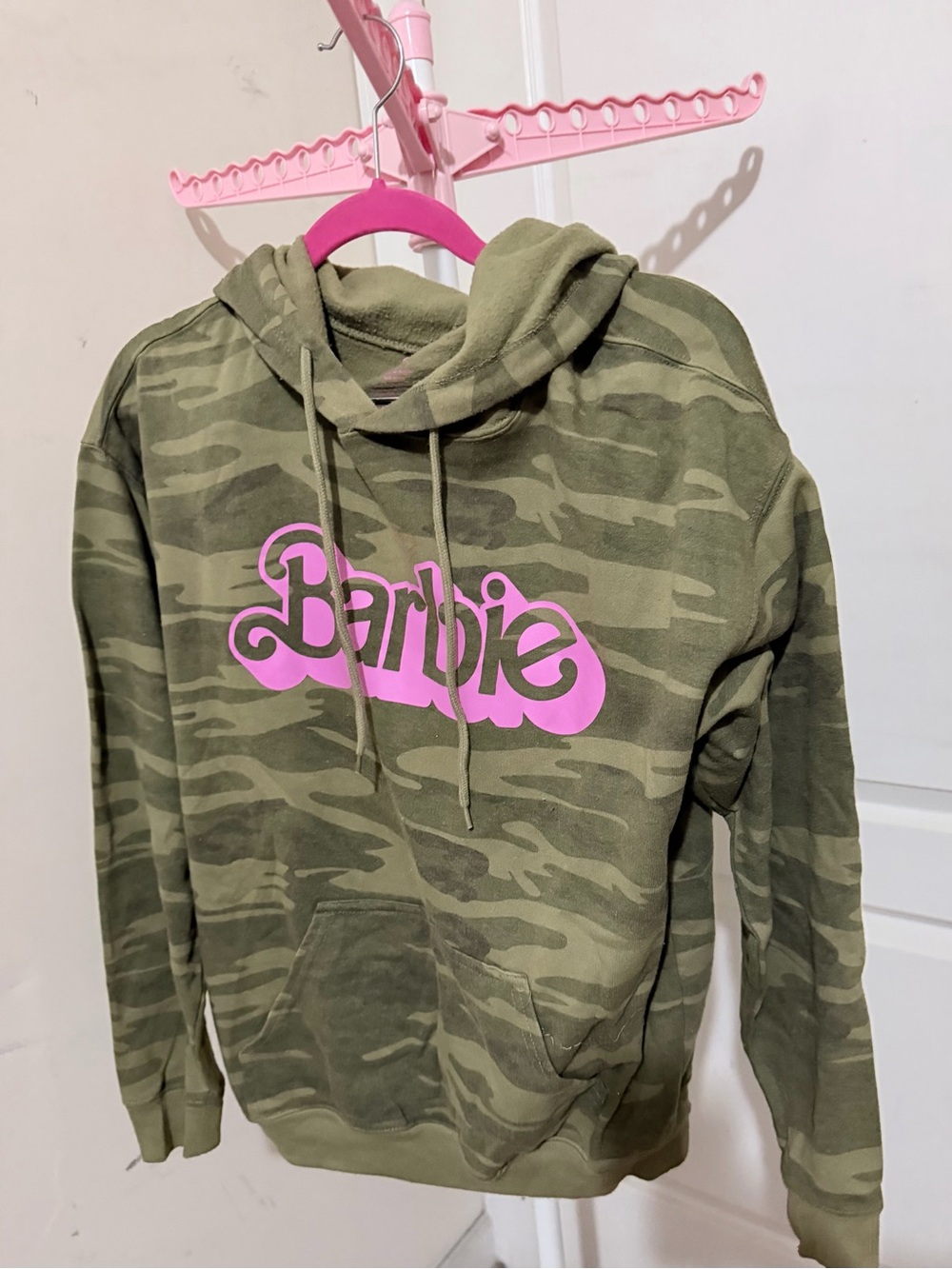 Barbie Olive Camo Hoodie with Pink Logo